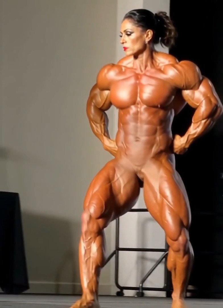 Bodybuilding strip show, she enjoys feeling her swollen roided muscles in the nude #HR06SFzd
